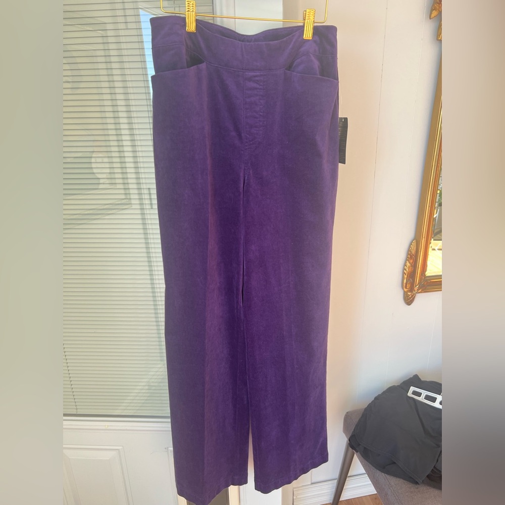 Purple pull on stretch velvet pants